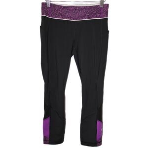 Womens Lululemon Athletica Aspire Cropped Legging Black Purple Pink White Size 6